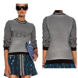 Kenzo Paris Black White Cotton Striped Crew Neck Ribbed Sweater Top Size Medium